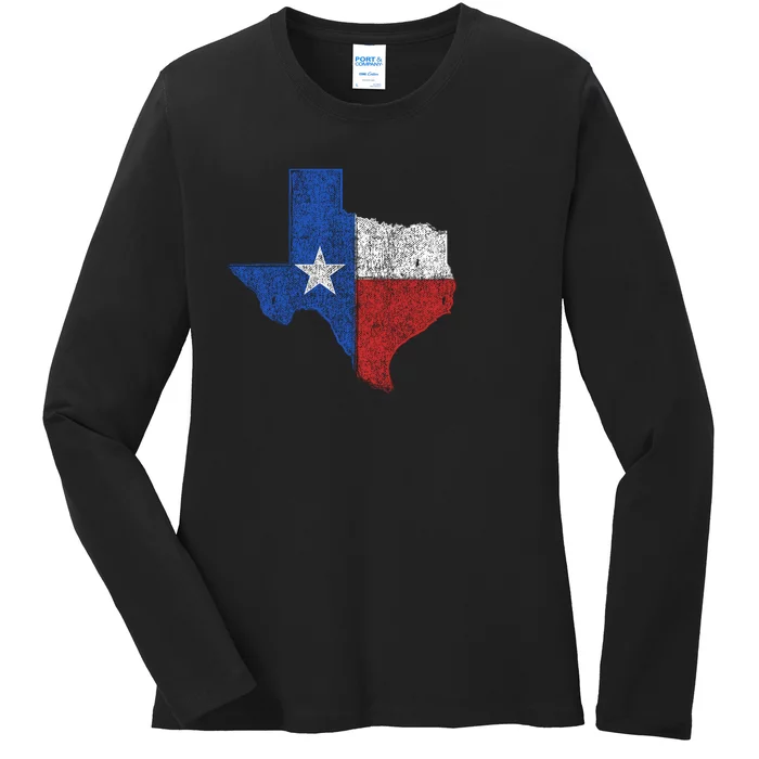 Grunge Distressed Texas Logo Ladies Long Sleeve Shirt