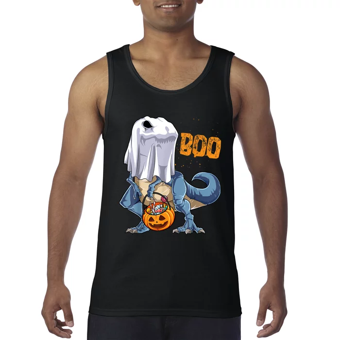 Ghost Dinosaur T Rex Funny Boo Halloween Boys Men Pumpkin Tshirt Tank Top