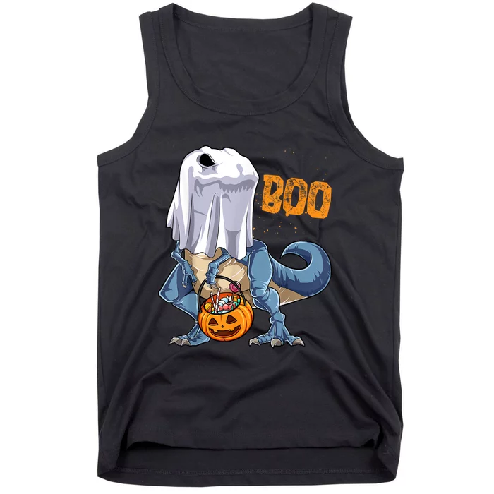 Ghost Dinosaur T Rex Funny Boo Halloween Boys Men Pumpkin Tshirt Tank Top