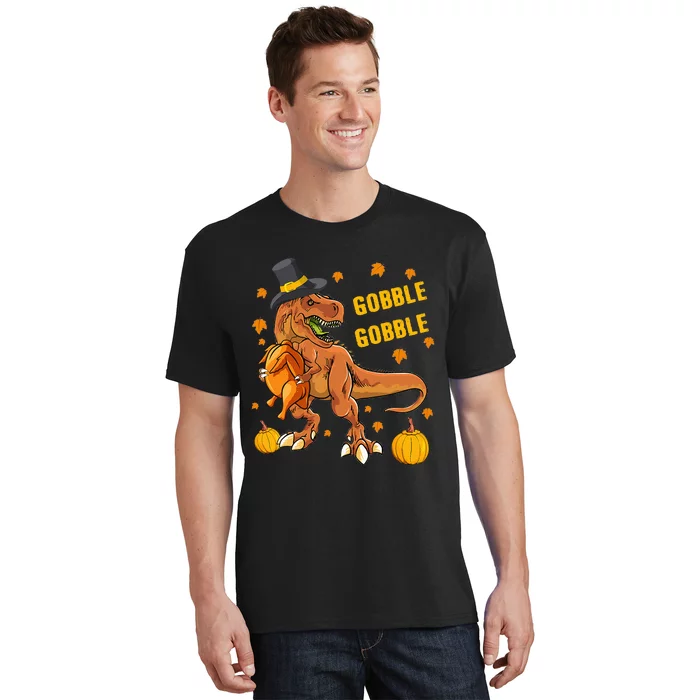 Gobble Dinosaur T Rex Wearing Turkey Costume Thanksgiving T-Shirt