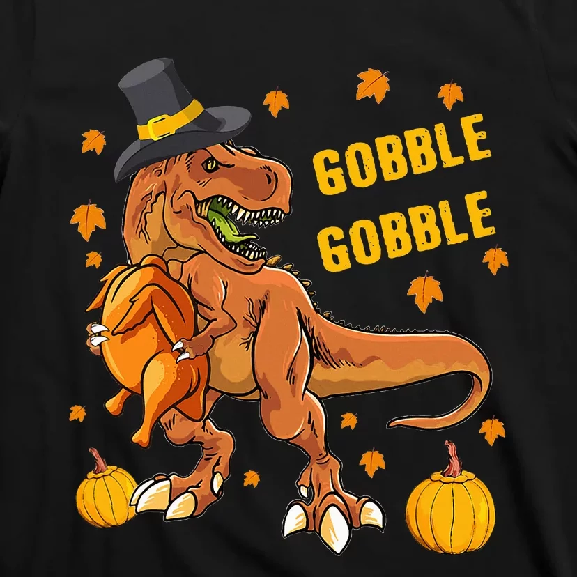 Gobble Dinosaur T Rex Wearing Turkey Costume Thanksgiving T-Shirt