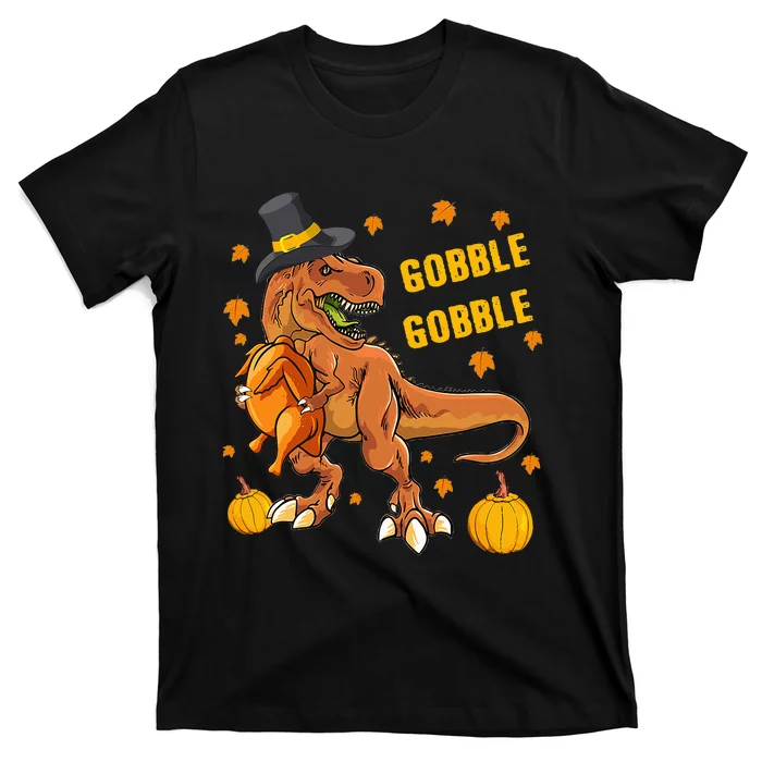 Gobble Dinosaur T Rex Wearing Turkey Costume Thanksgiving T-Shirt