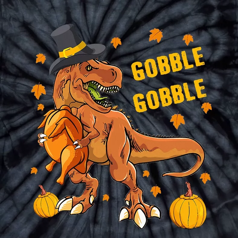 Gobble Dinosaur T Rex Wearing Turkey Costume Thanksgiving Tie-Dye T-Shirt