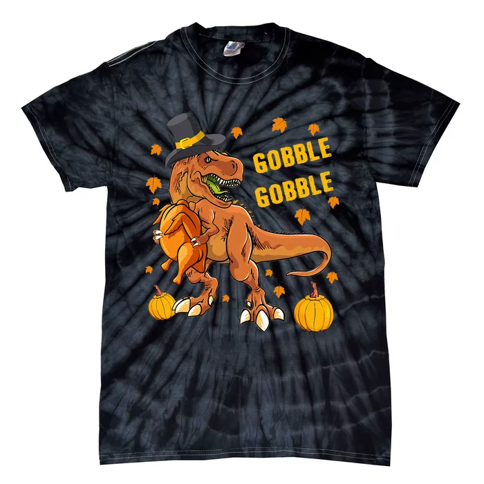 Gobble Dinosaur T Rex Wearing Turkey Costume Thanksgiving Tie-Dye T-Shirt