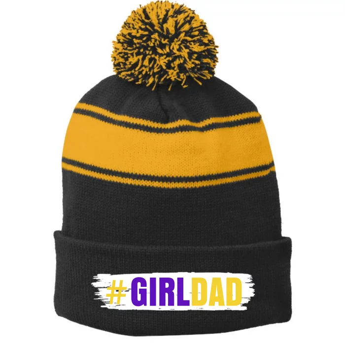 Girl Dad Tribute Memorial # Girl Dad Distressed Stripe Pom Pom Beanie