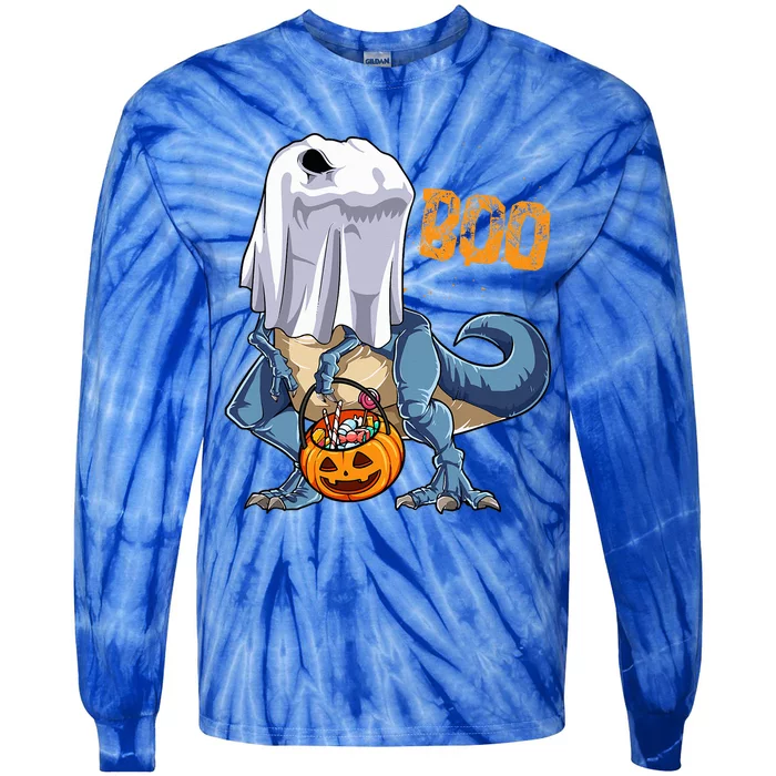 Ghost Dinosaur T Rex Funny Boo Halloween Tie-Dye Long Sleeve Shirt