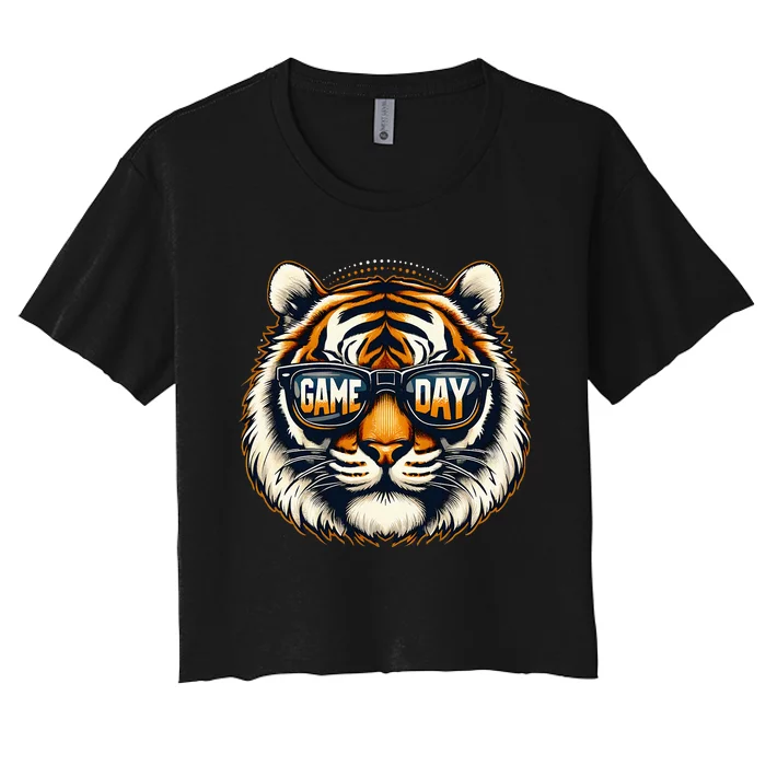 Game Day Thanksgiving Tiger Cool Touchdown American Football Women's Crop Top Tee