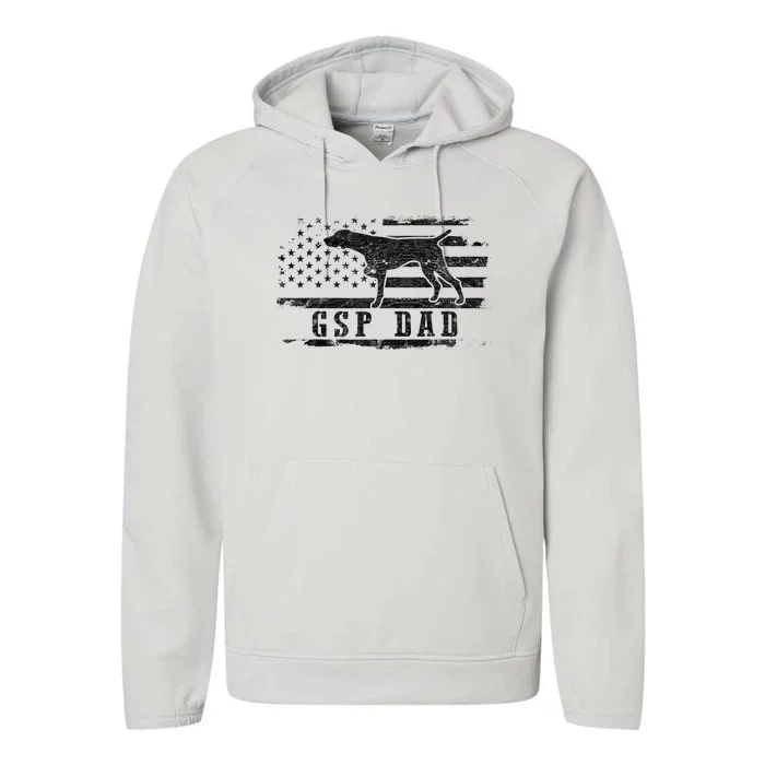 GSP Dad USA American Flag German Shorthaired Pointer Dog Performance Fleece Hoodie