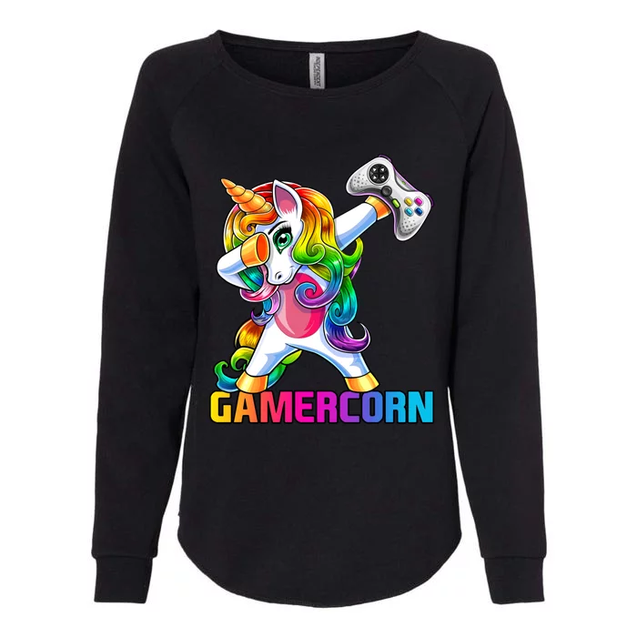 Gamercorn Dabbing Unicorn Video Game Controller Gamer Gift Womens California Wash Sweatshirt