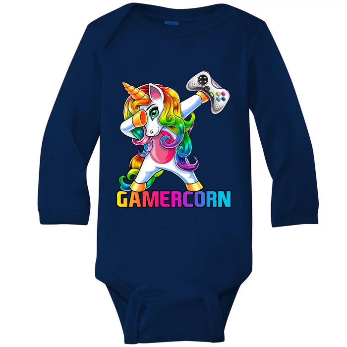 Gamercorn Dabbing Unicorn Video Game Controller Gamer Gift Baby Long Sleeve Bodysuit