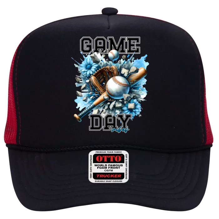 Game Day Vibes Baseball Funny Design Gift High Crown Mesh Trucker Hat