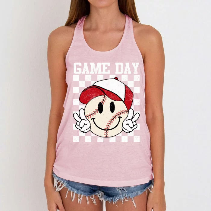 Game Day Vibes Baseball Gift MotherS Baseball Life Gift Women's Knotted Racerback Tank