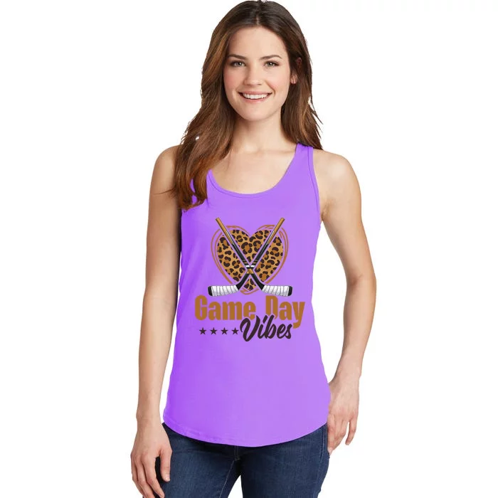 Game Day Vibes Mom Bleached Leopard Heart Hockey Cute Gift Ladies Essential Tank