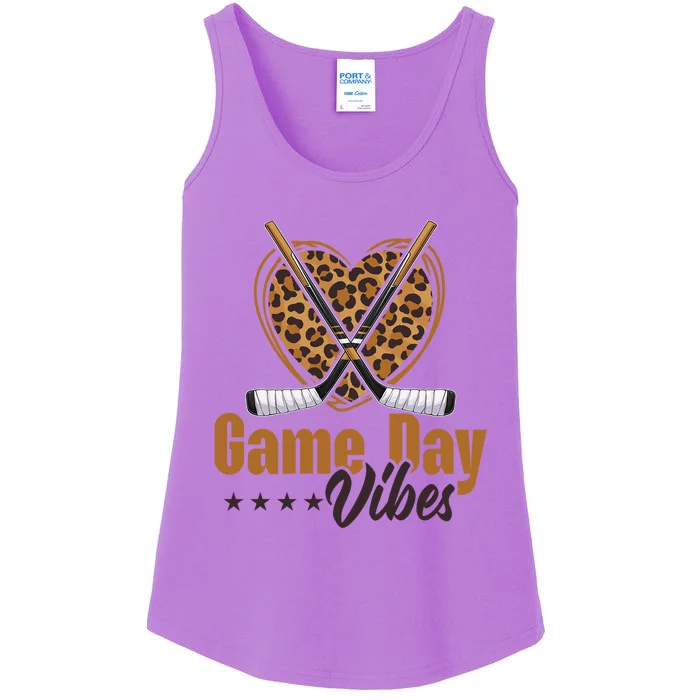 Game Day Vibes Mom Bleached Leopard Heart Hockey Cute Gift Ladies Essential Tank