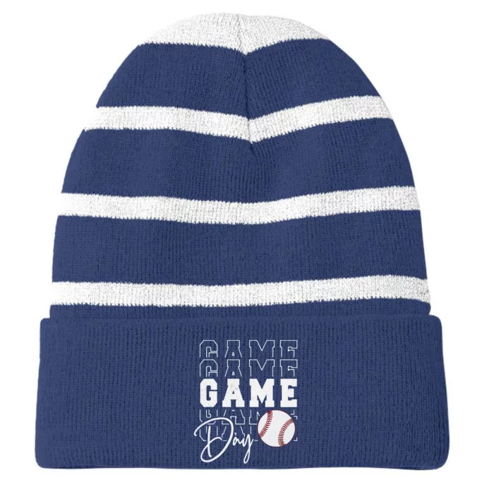 Game Day Vibes Baseball Girl Mom Baseball Life Striped Beanie with Solid Band