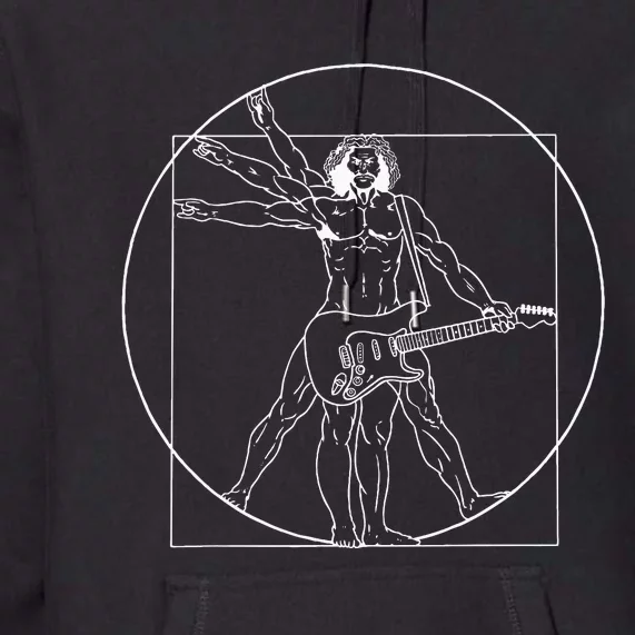 Guitar Da Vinci Vitruvian Man Guitar Player Musicians Premium Hoodie