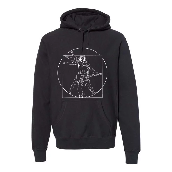 Guitar Da Vinci Vitruvian Man Guitar Player Musicians Premium Hoodie