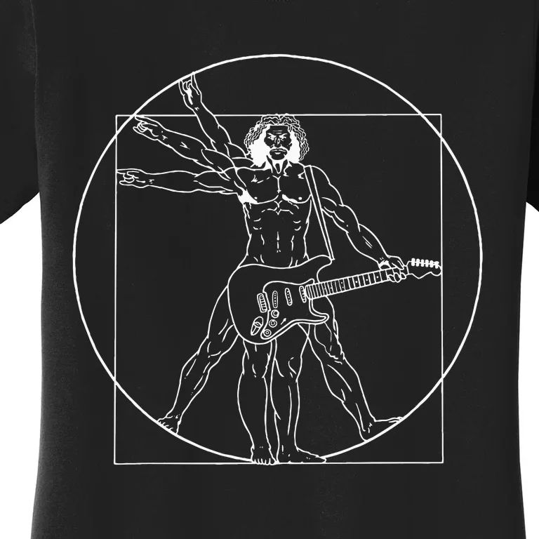 Guitar Da Vinci Vitruvian Man Guitar Player Musicians Women's T-Shirt