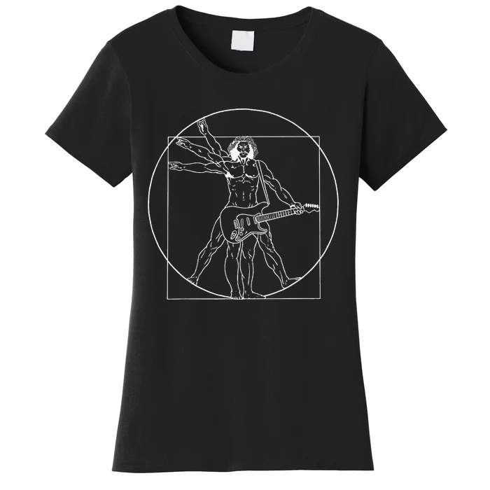 Guitar Da Vinci Vitruvian Man Guitar Player Musicians Women's T-Shirt