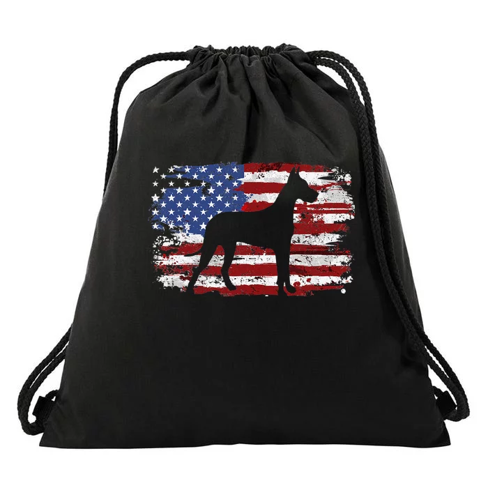 Great Dane Vintage American Flag Drawstring Bag