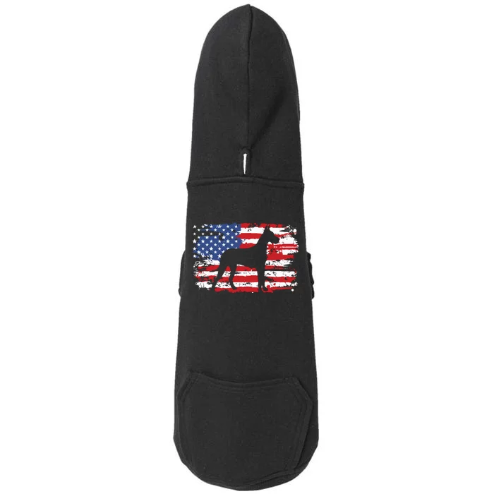 Great Dane Vintage American Flag Doggie 3-End Fleece Hoodie