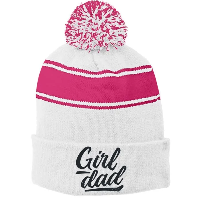 Girl Dad Vintage Gift Stripe Pom Pom Beanie