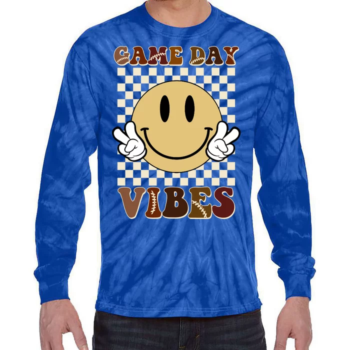 Game Day Vibes Retro Smile Football Tie-Dye Long Sleeve Shirt