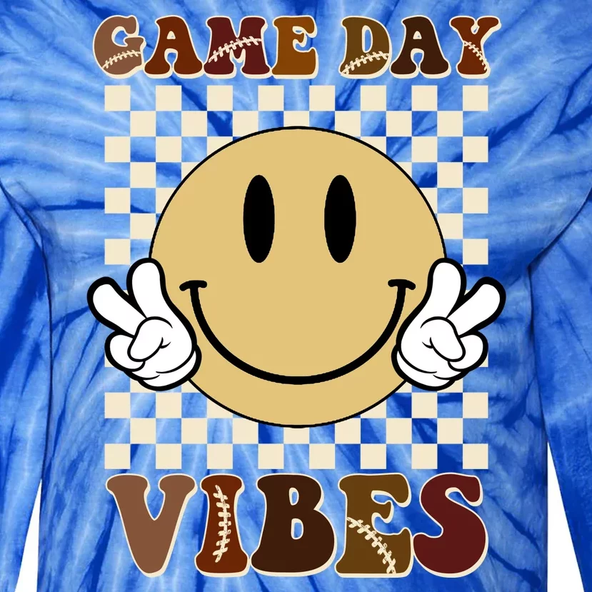 Game Day Vibes Retro Smile Football Tie-Dye Long Sleeve Shirt