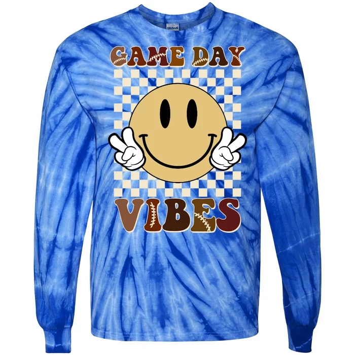 Game Day Vibes Retro Smile Football Tie-Dye Long Sleeve Shirt