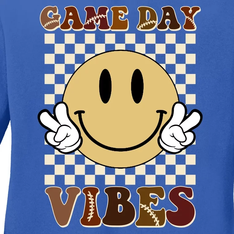 Game Day Vibes Retro Smile Football Ladies Long Sleeve Shirt