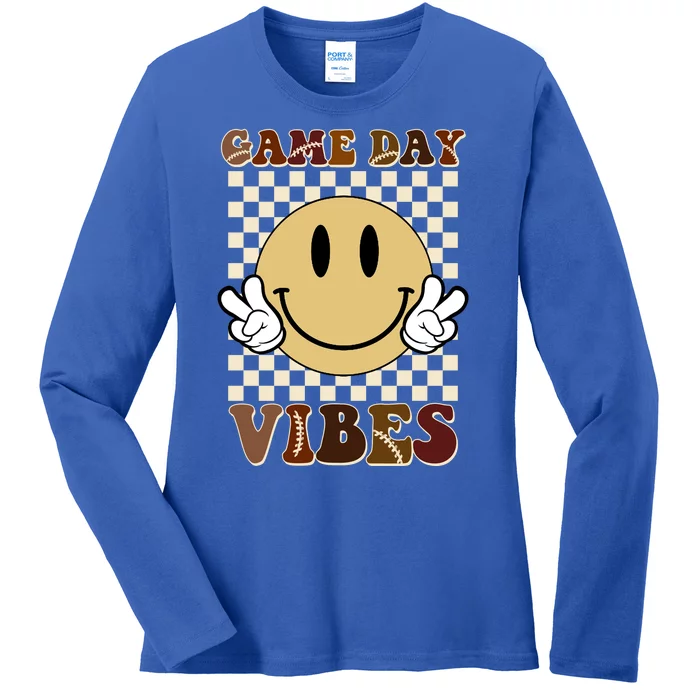 Game Day Vibes Retro Smile Football Ladies Long Sleeve Shirt