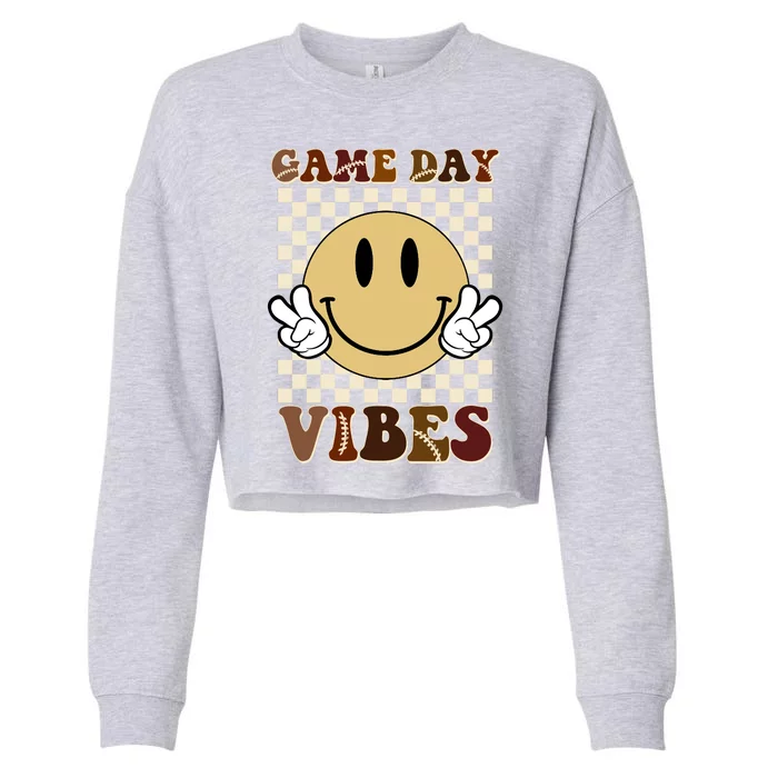 Game Day Vibes Retro Smile Football Cropped Pullover Crew