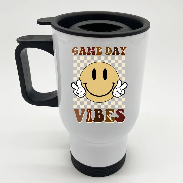 Game Day Vibes Retro Smile Football Front & Back Stainless Steel Travel Mug