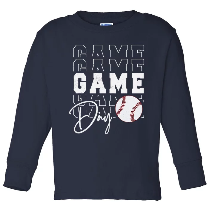 Game Day Vibes Baseball Mom Baseball Life Toddler Long Sleeve Shirt