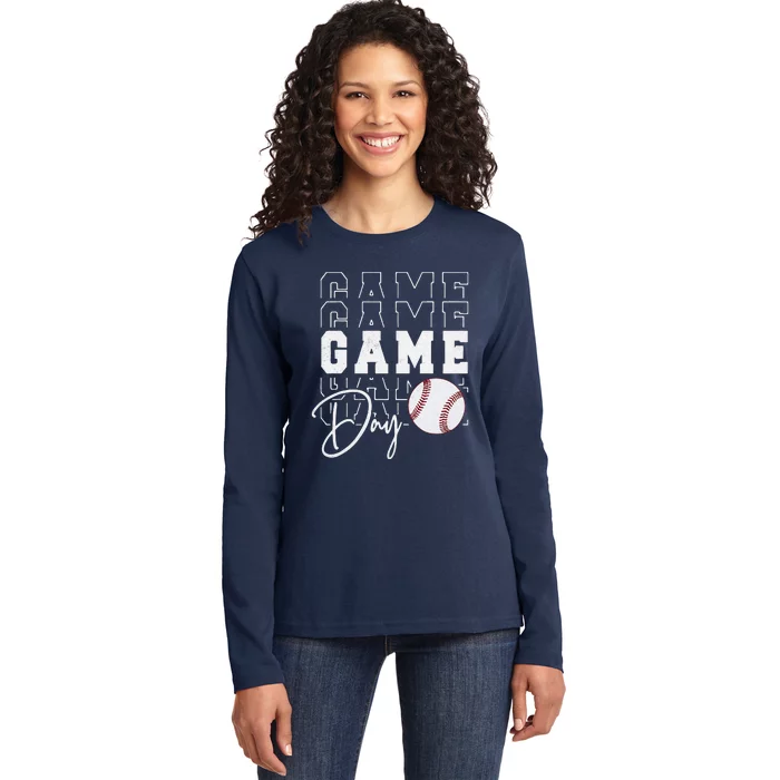 Game Day Vibes Baseball Mom Baseball Life Ladies Long Sleeve Shirt