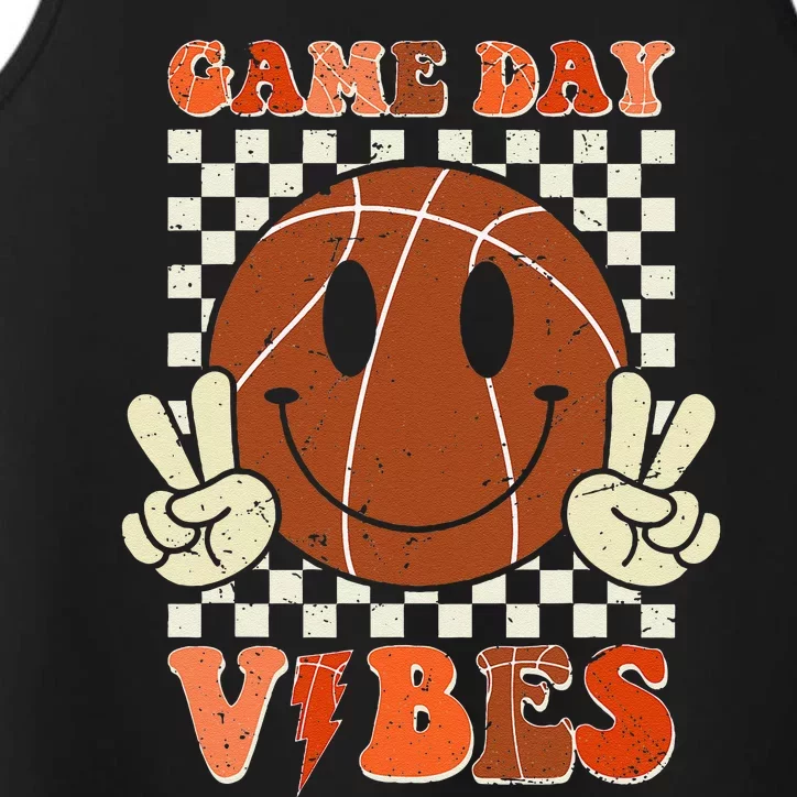 Game Day Vibes Basketball Retro Smile Face Sport Performance Tank