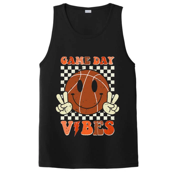 Game Day Vibes Basketball Retro Smile Face Sport Performance Tank