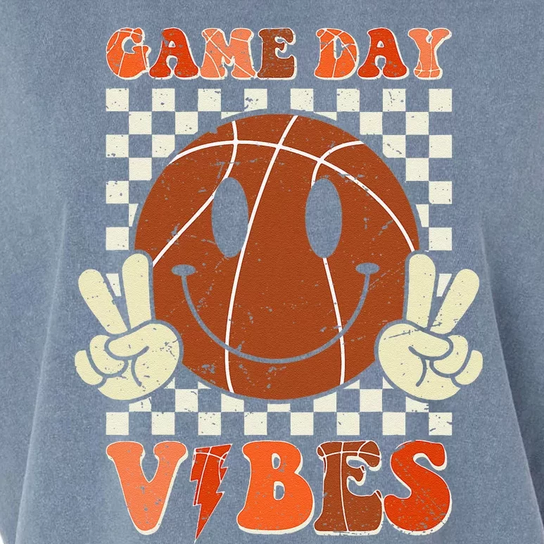 Game Day Vibes Basketball Retro Smile Face Sport Garment-Dyed Women's Muscle Tee