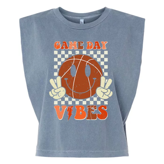 Game Day Vibes Basketball Retro Smile Face Sport Garment-Dyed Women's Muscle Tee