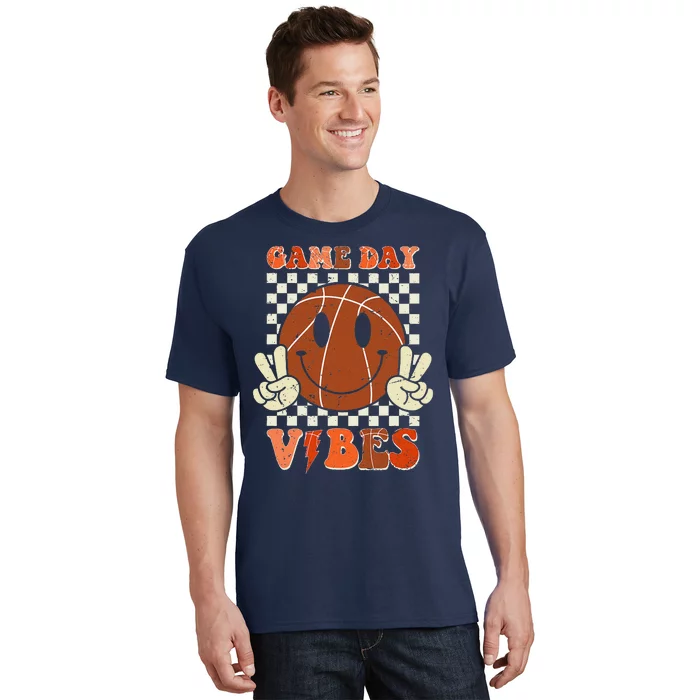 Game Day Vibes Basketball Retro Smile Face Sport T-Shirt