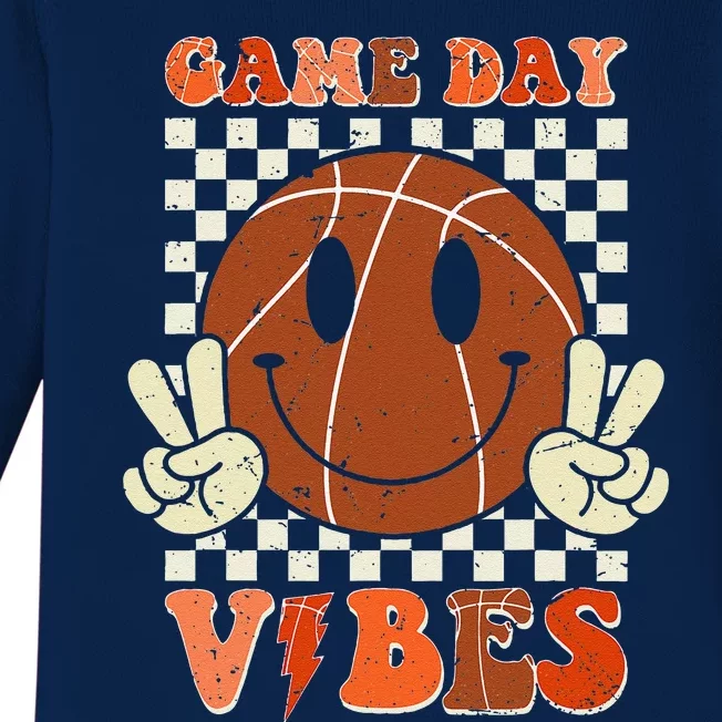 Game Day Vibes Basketball Retro Smile Face Sport Baby Long Sleeve Bodysuit