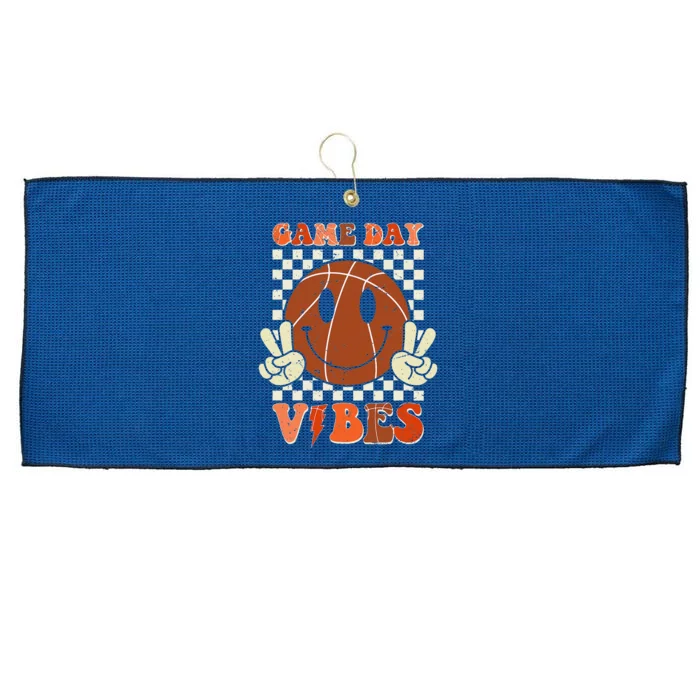 Game Day Vibes Basketball Retro Smile Face Sport Large Microfiber Waffle Golf Towel