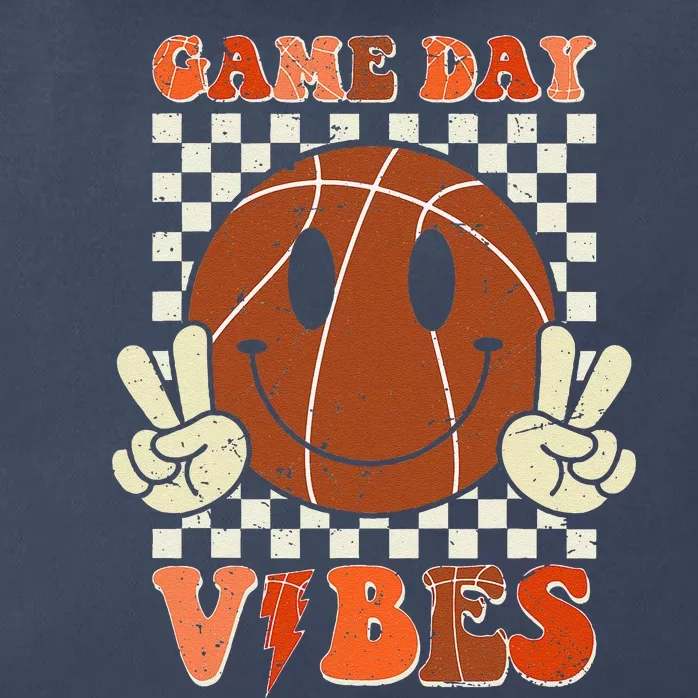 Game Day Vibes Basketball Retro Smile Face Sport Zip Tote Bag