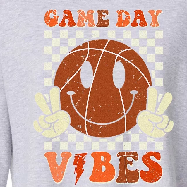 Game Day Vibes Basketball Retro Smile Face Sport Cropped Pullover Crew