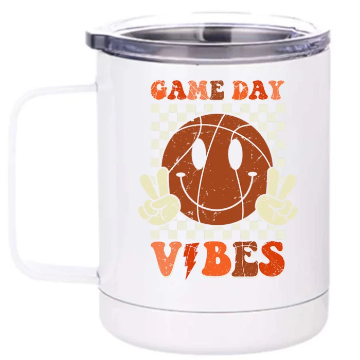 Game Day Vibes Basketball Retro Smile Face Sport Front & Back 12oz Stainless Steel Tumbler Cup