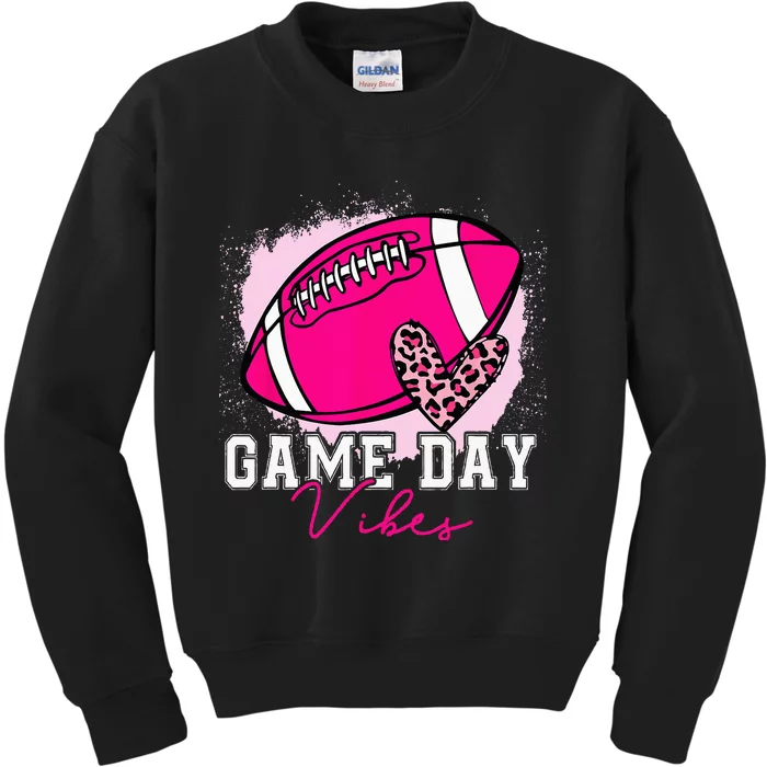 Game Day Viber Breast Cancer Awareness Pink Football Leopard Kids Sweatshirt