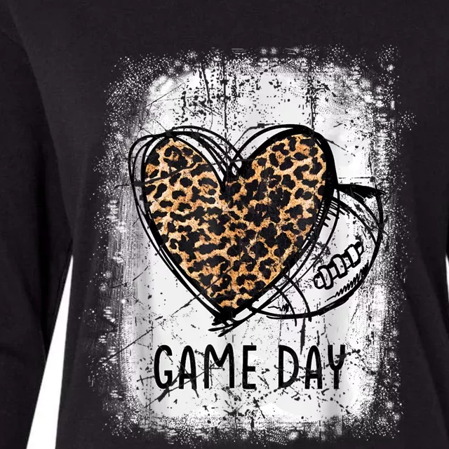 Game Day With Leopard Heart Football Lovers Mom Bleached Womens Cotton Relaxed Long Sleeve T-Shirt