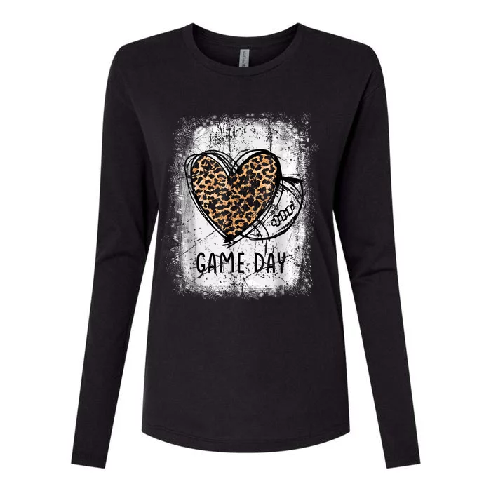 Game Day With Leopard Heart Football Lovers Mom Bleached Womens Cotton Relaxed Long Sleeve T-Shirt