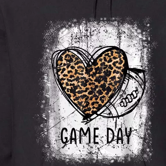 Game Day With Leopard Heart Football Lovers Mom Bleached Premium Hoodie