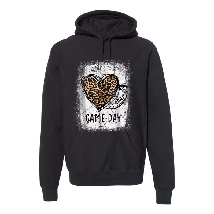 Game Day With Leopard Heart Football Lovers Mom Bleached Premium Hoodie